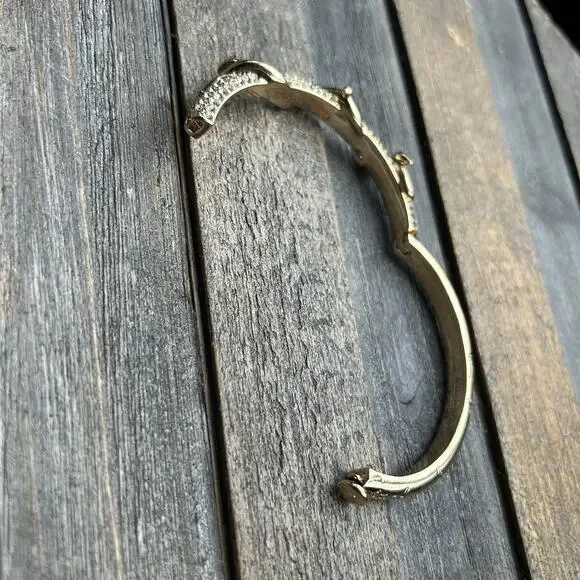 Coach Womens Gold Tone Crystal Pave Script Vine Hinge Bangle Bracelet - Picture 10 of 16